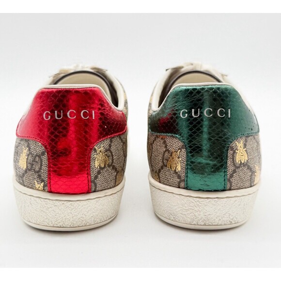 Gucci Ace Beige GG Monogram Bee Canvas Lace Up Low Top Sneaker EU 39 US 9 - Picture 5 of 12